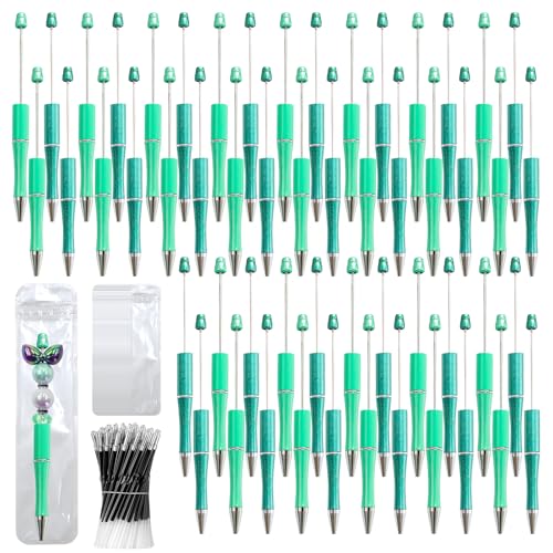 150 Pieces DIY Beadable Pen Kit – 50 Plastic Ballpoint Pens with Refills & Bags – School Supplies, Office Accessories & Decorative Items for Students & Teachers (Cyan) - color: Cyan, size: 50