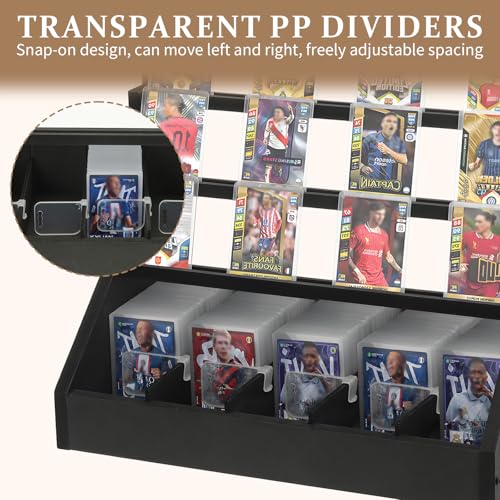 Trading Card Display Stand with Card Stoppers - 3 Tier 5 Row Wooden Step Shelf, Large Capacity Tabletop Display Storage Case for Graded Cards & Collectible Cards