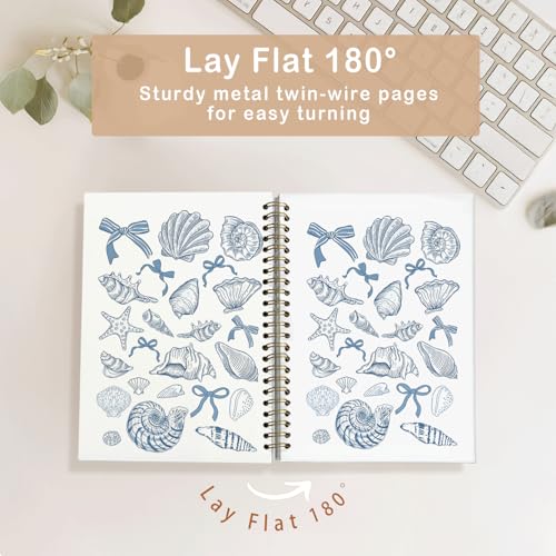 Blue Bow Beachy Spiral Notebook for Girls Women,Blue School Supplies - color: Coastal shell bows