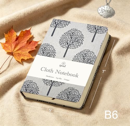B6 Small Notebooks 5x7, Linen Cloth, Hardcover, Lay Flat, Ruled & Blank 264 Pages Thick Sketchbook, Black Tree Beige Fabric, Wear-resistant Writing Journal - color: B6-Tree Beige