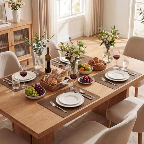 Artoid Mode Brown Faux Leather Placemats Set of 4 - color: Brown, size: 12" x 18", Rectangular Set of 4