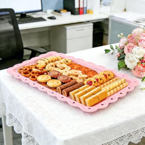 4 Pack Plastic Serving Tray for Party, 14.5 x 9.4 Inch Heavy Duty Platters for Party Buffet Wedding (Pink) - color: Pink