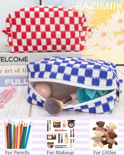 Checkered Makeup Bag for Purse, Small Travel Cosmetic Pouch,Sapphire Blue - color: Sapphire Blue