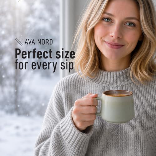 Ava Nord Small Stoneware Ceramic Coffee Mugs Set of 4 | 6 oz | Sage Ash - color: Sage Ash, size: 6 Oz