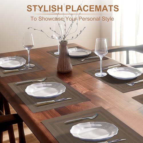 BETEAM Placemats Set of 8, Woven Vinyl Place Mats for Dining Table, Brown - color: Brown, size: 8 Pcs