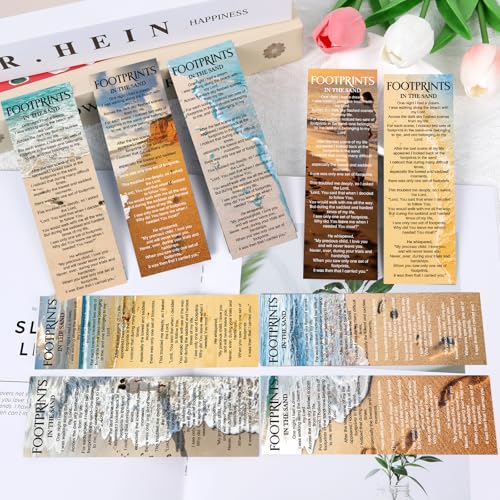 Footprints in The Sands Bookmarks Gifts - 100 Pcs Christian Religious Bookmark Bible Inspirational Page Markers Clips Book Mark Prayer Gospel Tracks for Evangelism Church Office Home Supplies - color: Footprints in the Sands