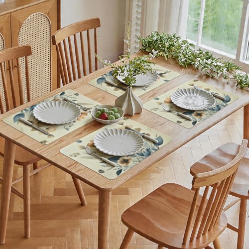 Vinyl Placemats Set of 4-12x17 Inch - Heat Resistant Washable Place Mats Waterproof Non-Slip Wipeable Table Mats for Dining Table Decor, Spring Outdoor Plastic Placemat - color: Floral