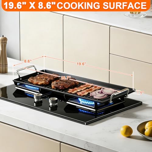 26.7"x8.6" Pre-Seasoned Cast Iron Griddle for Gas Grill for Double Burner - size: 26.7" x 8.6" x 1"