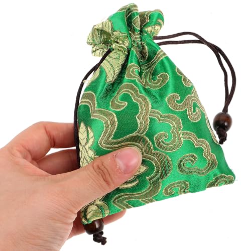 Kisangel Drawstring Jewelry Pouch Bag, Traditional Chinese Embroidery Jewelry Bag Silk Brocade Storage for Weddings Coin Purse Organizer Accessories - color: Green