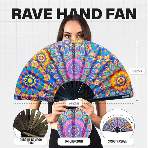 SoJourner Folding Rave Fan, Mandala Trippy Wonders - color: Mandala Trippy Wonders