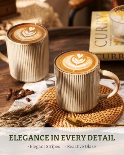 famiware Coffee Mug Set of 4, Star 12 oz Ceramic Mugs Cups Set with Handle - color: Star-Cream Cocoa, size: 4 Count (Pack of 1)