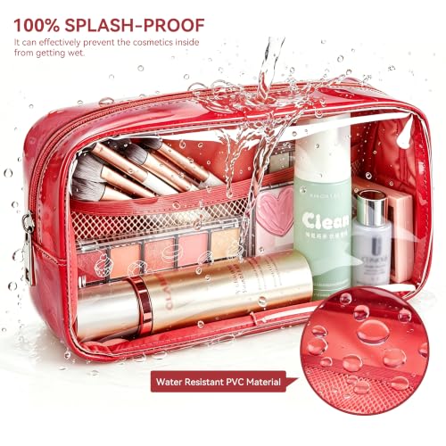 WLLWOO 2pcs Clear Makeup Bag Mini Cosmetic Pouch Travel Toiletry Organizer - color: 2pcs-Red