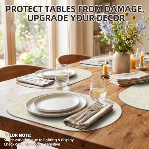 Placemats Set of 6, 17.7 x 11.8 Inch Oval Faux Leather Place Mats - color: R-beige