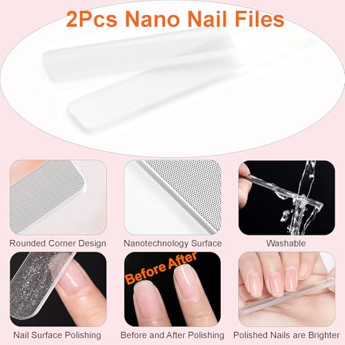 MYR 6Pcs Metal Nail Art Brushes & 2pcs Nano Nail Files for Nail Art Designs