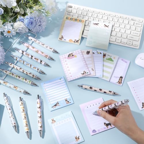 Dispowreath 24 Pcs German Shepherd Dog Sticky Notes with Pens Themed Party Favors Gifts Cute Notepad Memo Notes Pads Black Ink Ballpoint Pen for Dog Lover Christmas Gifts Office School Supplies - style: Shepherd Dog