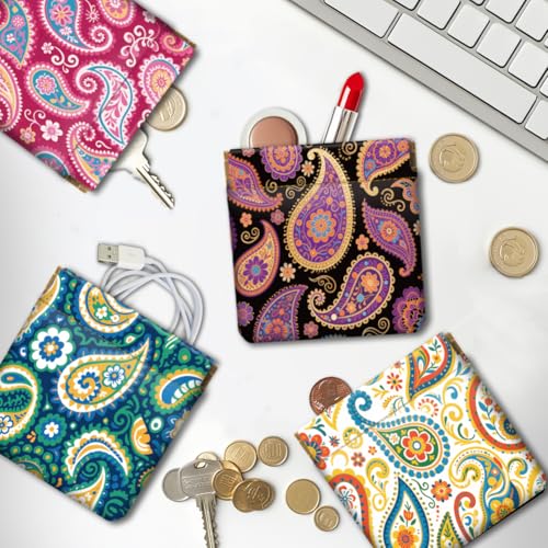 Peacoblue Paisley Pattern Coin Purse,PU Leather Squeeze Pouch 4PCS - style: Paisley Pattern