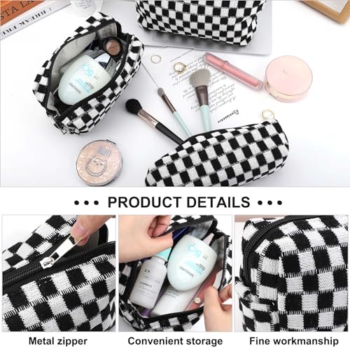 EIMMBD Makeup Bag 3 Pieces Large Capacity Checkered Cosmetic Bags Travel Toiletry Bag Organizer Cute Makeup Pouch Storage for Women(Black) - color: Black