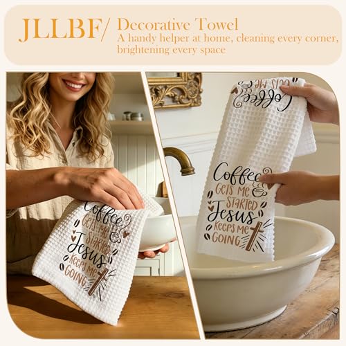 Christian Coffee and Jesus Kitchen Towels 16x24 Inch, Faith Based Gifts, Coffee Lover Gifts Hand Tea Towels for Kitchen Cafe Bar Station Decor - color: Coffee White