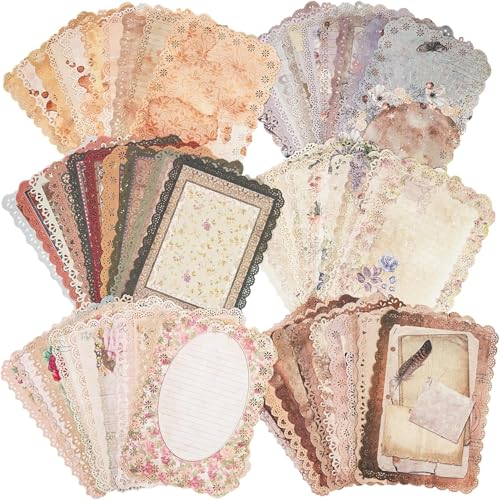 60 Sheets Lace Edged Scrapbook Paper Set, 6 Packs Vintage Decorative Paper，for Letter Writing，Scrapbook paper，Junk Journal Supplies，DIY Collage，Card Making Supplies，Collage Background 4.9x6.9In - color: B
