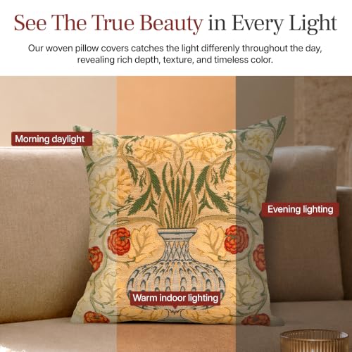 William Morris Yellow Rose Tapestry Throw Cotton Pillow Cover 18 x 18 in - color: Yellow Rose