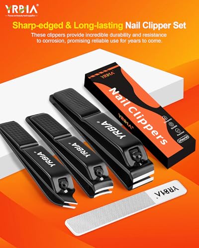 Nail Clippers with Glass Nail File, YRBIA Ultra Sharp Nail Clipper Set, Professional Stainless Steel Fingernail & Toenail Clippers Nail Cutter Set for Men & Women Black - size: 4 Piece Set