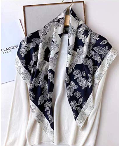 ANDANTINO 100% Mulberry Silk Scarf -Women 35" Square Hair Wraps-Gift Packed - color: Black Leaves
