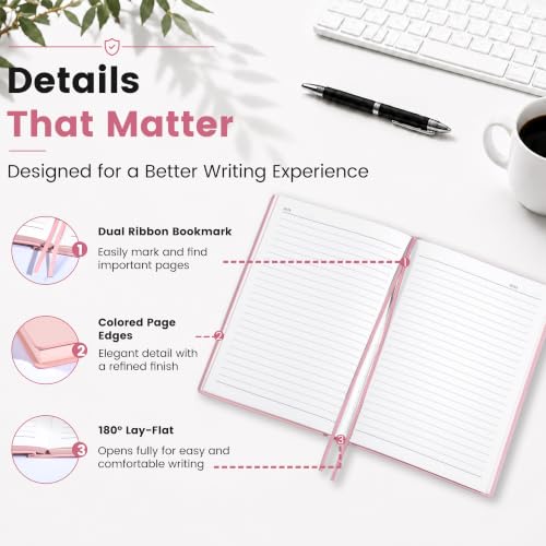 CAGIE College Ruled Journal for Men & Women, Softcover A5 Leather Notebook - color: Pink, size: 1 Pack