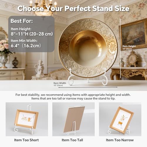 Artliving 2 Pack 8" Iron Plate Stand - White Easel Display Photo Holder for Picture Frames, Cookbooks, Decorative Plates, Tablets and Art - size: 8 inch(2 pack)