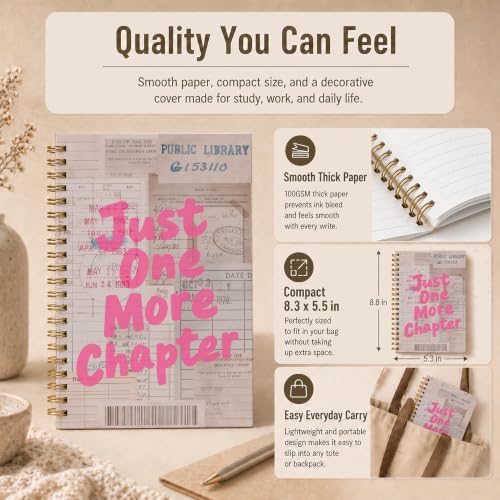Vintage Pink Book Reading Spiral Notebook 5.5x8.3 Inch - color: pattern-2