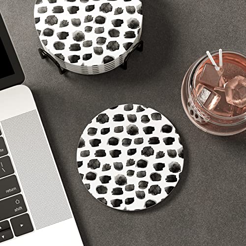 Coasters for Drinks, Set of 6 Cute Absorbent Ceramic Drink Coasters - color: Milk Dots