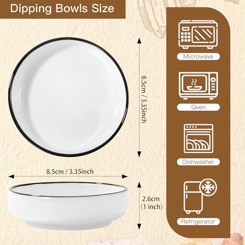 3.35 Inch Ceramic Dipping Sauce Dish Set - 4 Pcs Small Condiment Bowls for Dipping Bowls (2.5oz)