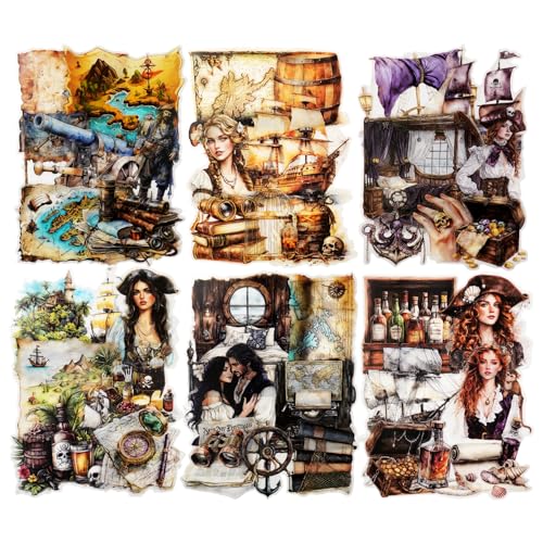 120 Pcs Vintage Pirate PET Stickers for Scrapbook Journaling - color: Maritime Travel