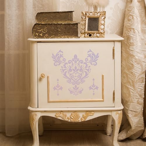 Large Damask Stencils for Painting Wall - 12 Pcs Textured Border Reusable Painting Template for Wooden Home Decoration, Textured Damask Plastic Drawing Templates for Wooden Wardrobe Wall Decorations - style: Damask