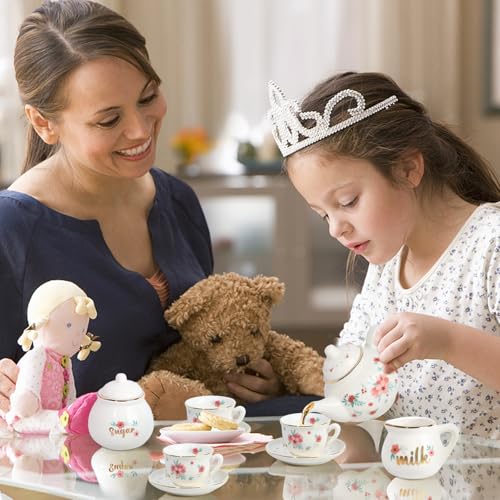 Porcelain Tea Set for Girls, Tea Party Set for Little Girls, Kids Tea Set Kitchen Pretend Play, Princess Tea Time Playset with Teapot Cups Carry Case, Toddler Girl Toys Birthday Gifts Age 3+ - style: A. Princess Tea Party