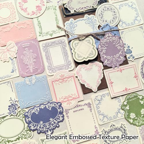 120 Pcs Embossed Scrapbooking Paper & Journaling Supplies, 160gsm Textured Scrapbook paper with Grass Fibers, Vintage Scrapbook Label Tags Set for Junk Journal Supplies, Card Making & DIY - 4 Boxes