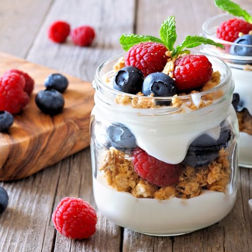 SHOWIN Overnight Oats Containers with Lids, Glass Jars with Lids 4 pcs, Candy, Wide Mouth Mason jars for Salad, Yogurt, Snacks, Meal Prep - color: Candy, size: 10&16oz-4pc