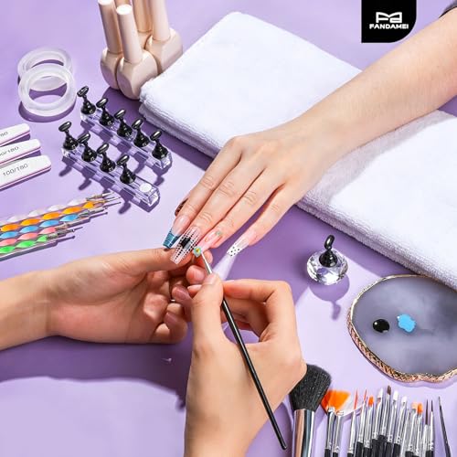 FANDAMEI Nail Art Tools, Nail Design Tools, Nail Brush, Nail Art Kit With Nail Stand, Nail Holder For Painting Nails, Nail Art Brushes, Nail Dotting Tool, Nail Art Palette, Nail Tools For Nail Art - color: Black