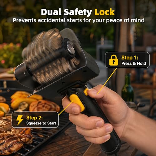 Electric Grill Brush for Outdoor Grill, 800 RPM Electric Grill Cleaner with Dual Safety Lock, Rechargeable Cordless Grill Cleaning Brush for BBQ Grate, Gifts for Men/Dad, Black