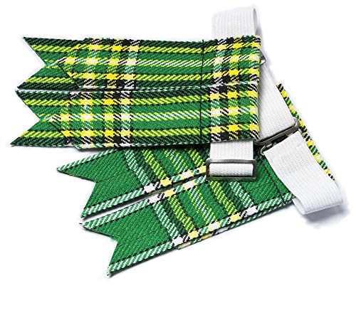 Kilt Flashes for Men with Heavy Buckle Adjusters, Plain & Tartan Kilt Sock Flashes. - color: Irish Green 007flbu