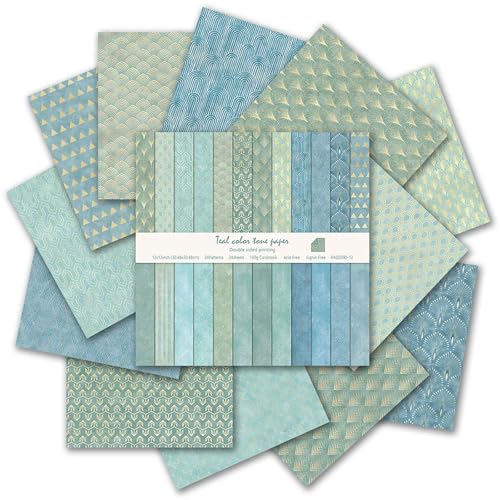12"X12" Scrapbook Paper, 24 Sheets Double-Sided Blue Boho Patterned Paper - color: Boho3