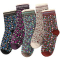 5/6 Pair Crew Socks for Women Floral Socks - color: Black, Coffee, Khaki, Purple-red, Orange-red