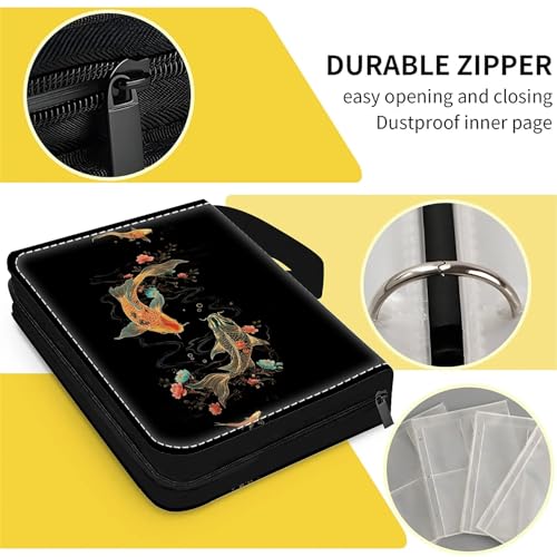 Card Binder 400 Pockets, 50 Sleeves Large Binder Trading Cards Holder 4 Pocket, Storage Organizer, Album Folder Case Protector Collector Gift Golden Koi Fish Swim Art - color: Golden Koi Fish Swim Art, size: 4 Pocket