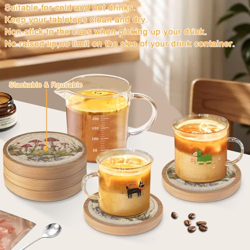 Wood Coasters for Drinks, Eykao Absorbent Coaster Sets of 5, Woven Drink Coasters for Coffee Table, Housewarming Gift for Farmhouse Home Decor,4 inches - color: Red & Green