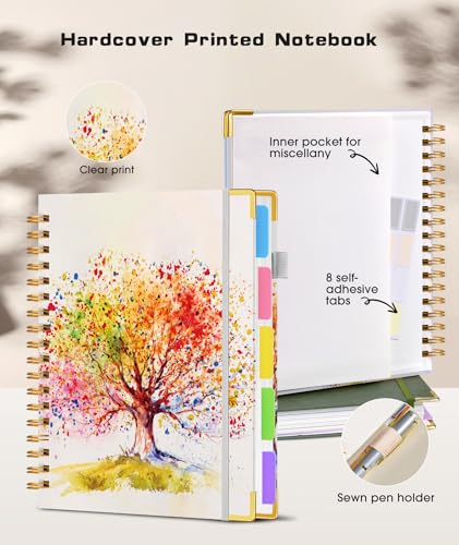 Hardcover Spiral Notebook journal with Removable Dividers Tabs, 300 Pages 5 Subject Notebook College Ruled, 100GMS Notebooks for Work School Note taking,Lined Journal for Women,Colorful Tree of Life - color: Colorful Tree of Life, size: 8"x10"