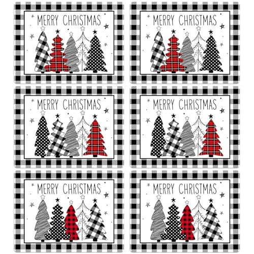 Christmas Placemats Set of 6 Xmas Trees Plastic Table Mat 17×13×0.04in - style: Christmas Black White Tree