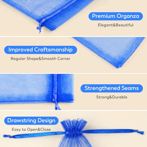 Crweety 50PCS Blue Organza Bags 3x4, Small Mesh Gift Bags with Drawstring for Jewelry Candy Sachet, Sheer Gift Pouches for Men Birthday Bridal Baby Shower Wedding Party Favor Halloween - color: Royal Blue