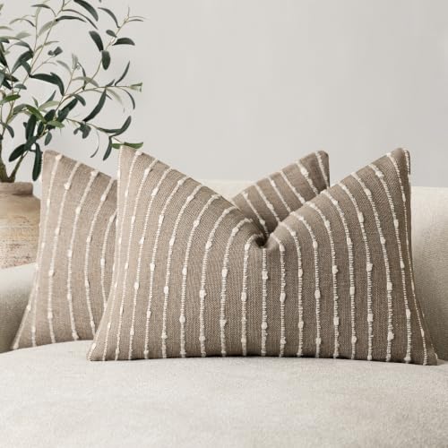 Foindtower Boho Striped Boucle Lumbar Throw Pillow Covers 12x20 Taupe Gray - color: Taupe Gray, size: 20" x 12" (Pack of 2)