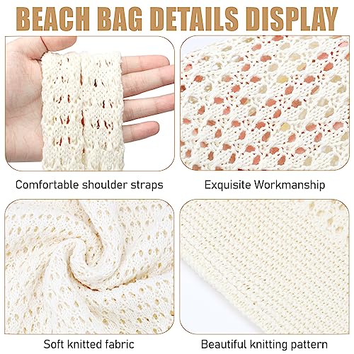 hatisan Crochet Bag for Women, Handmade Knit Beach Tote Bag Summer - color: Beige
