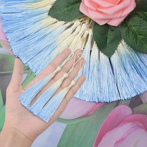 50Pcs 5 Inch Bulk Bookmark Tassel Kit for Graduation, Keychain(Beige Blue) - color: Beige&blue