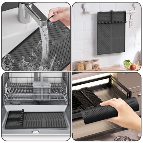 Silicone Griddle Tools Mat for Blackstone, Griddle Accessories Side Shelf Mat Grill Pad for Outdoor Grill Kitchen Counter Spatula Silicone Mat with Drip Pad (Black (2Packs)) - color: Black (2Packs)